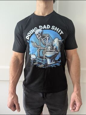 SHEIN Black Tee with Blue Skeleton 'Doing Dad Shit' Graphic